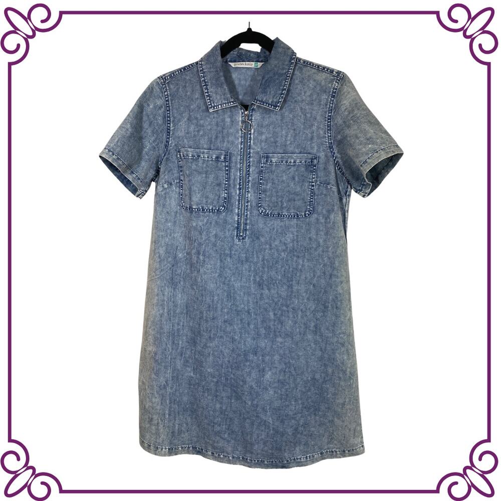 Given Kale Short Sleeve 1/3 Zip A Line Chambray Collared Dress Size M